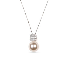 Load image into Gallery viewer, 18K White Gold and Diamonds Cushion Dome Pendant with Detachable Pearl

