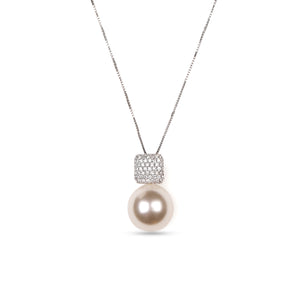 18K White Gold and Diamonds Cushion Dome Pendant with Detachable Pearl