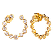 Load image into Gallery viewer, 18K Yellow Gold and Diamonds Bezel Front Hoop Earrings
