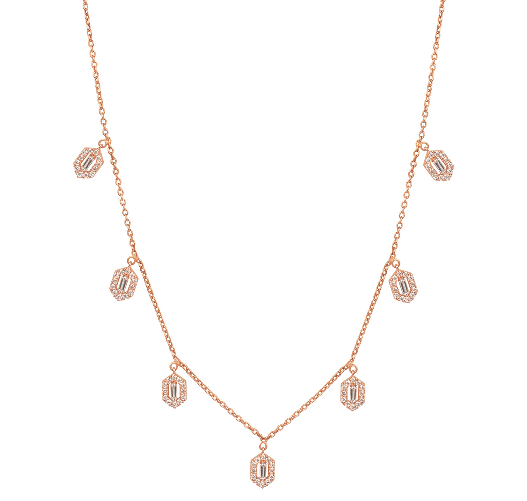 18K Gold and Diamond Hexagon Halo Chain Necklace