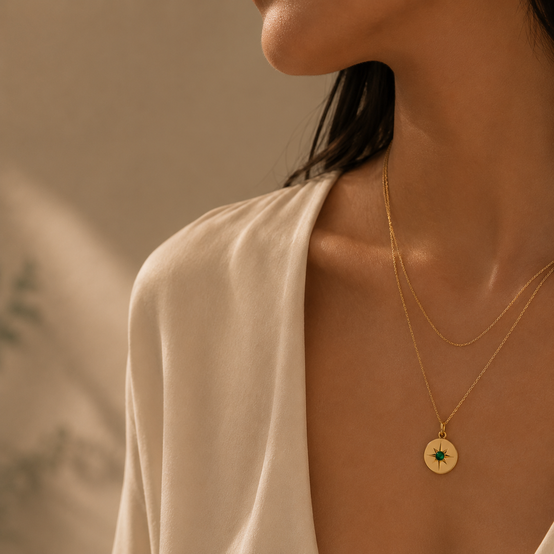 18K Yellow Gold Starburst Birthstone Pendent