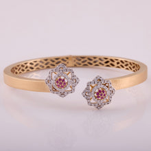 Load image into Gallery viewer, 18K Gold, Diamonds and Rubies Star Cuff Bangle in Brushed Gold Finish
