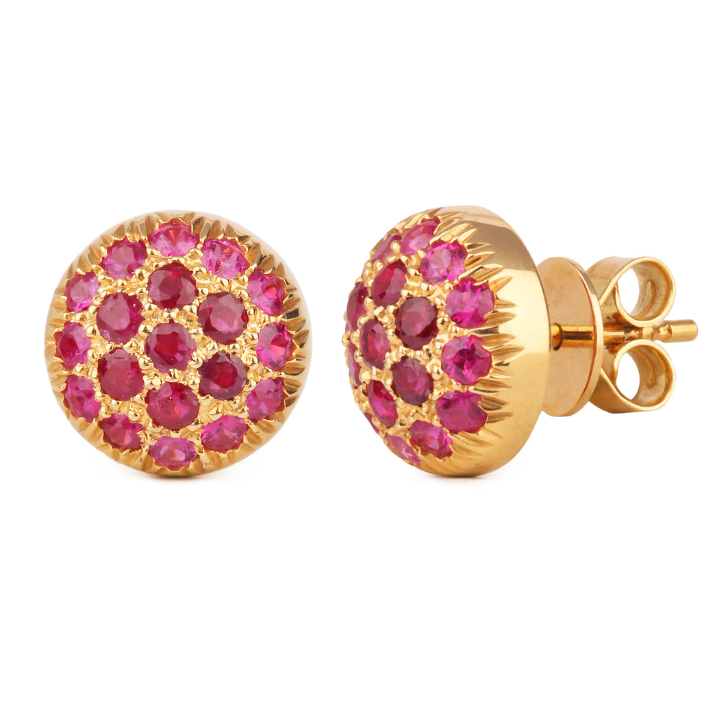 18K Yellow Gold and Rubies Dome Earrings