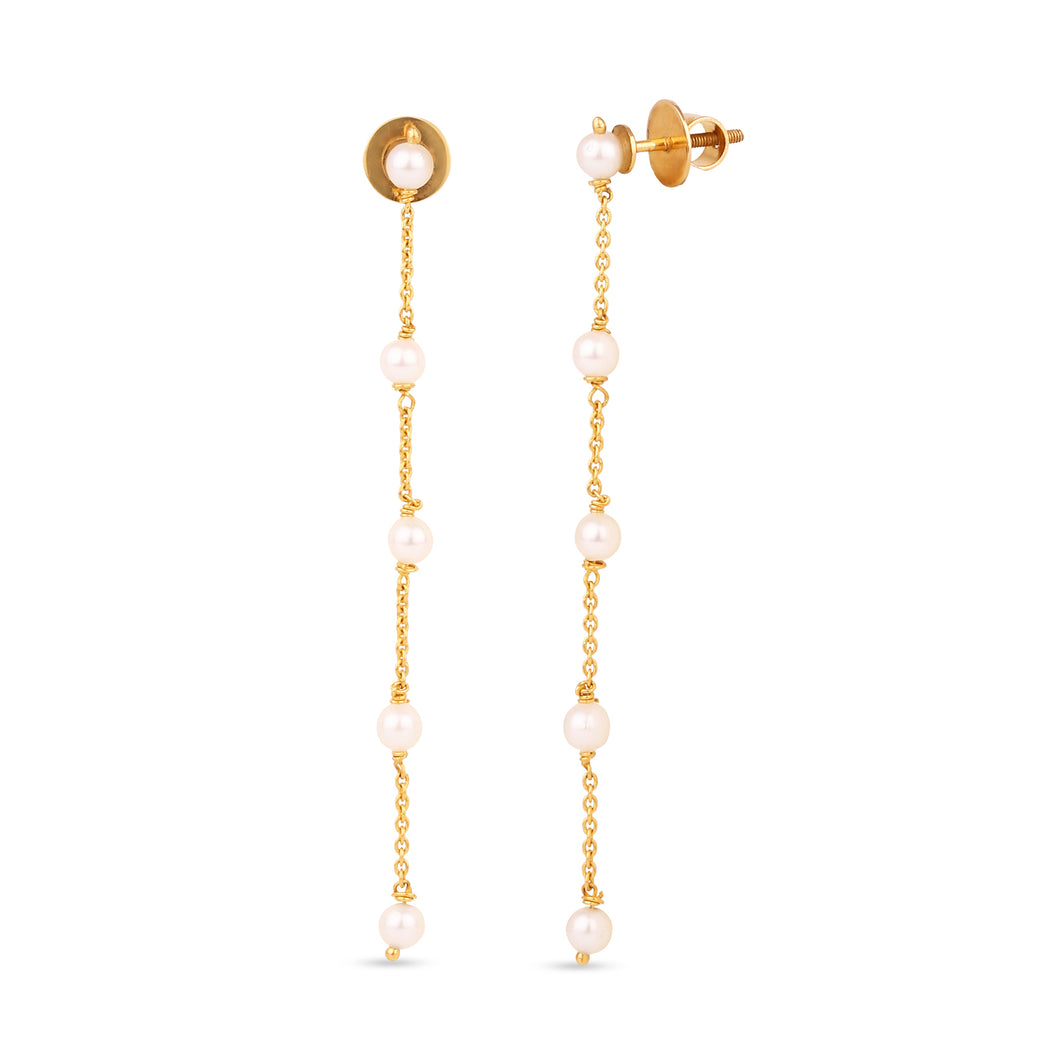 18K Yellow Gold and Pearl Chain Earrings