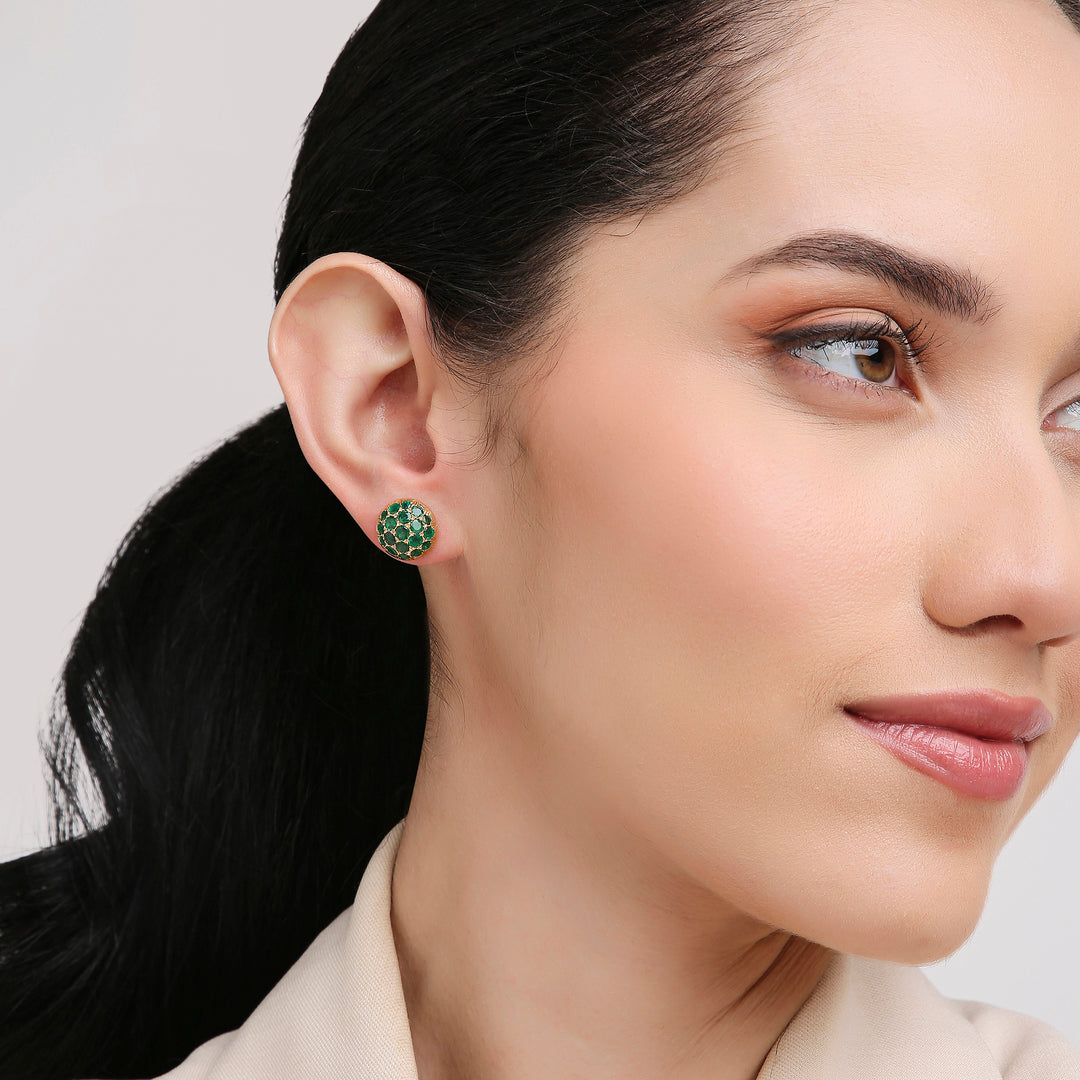 18K Yellow Gold and Emeralds Dome Earrings
