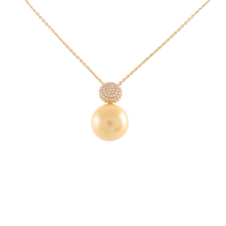 18K Yellow Gold and Diamonds Dome Pendant with Detachable Pearl