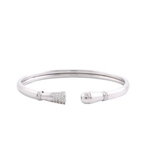 18K White Gold and Cluster Diamonds Fluted Drop Cuff Bangle