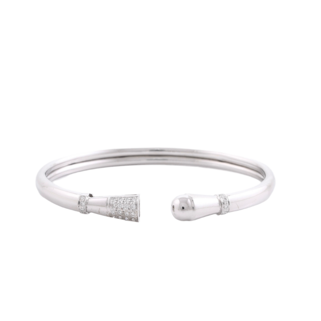 18K White Gold and Cluster Diamonds Fluted Drop Cuff Bangle