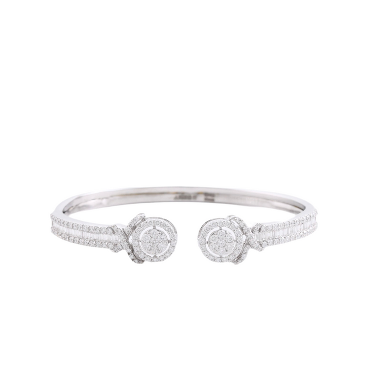 18K White Gold Halo Diamond Cuff Bangle