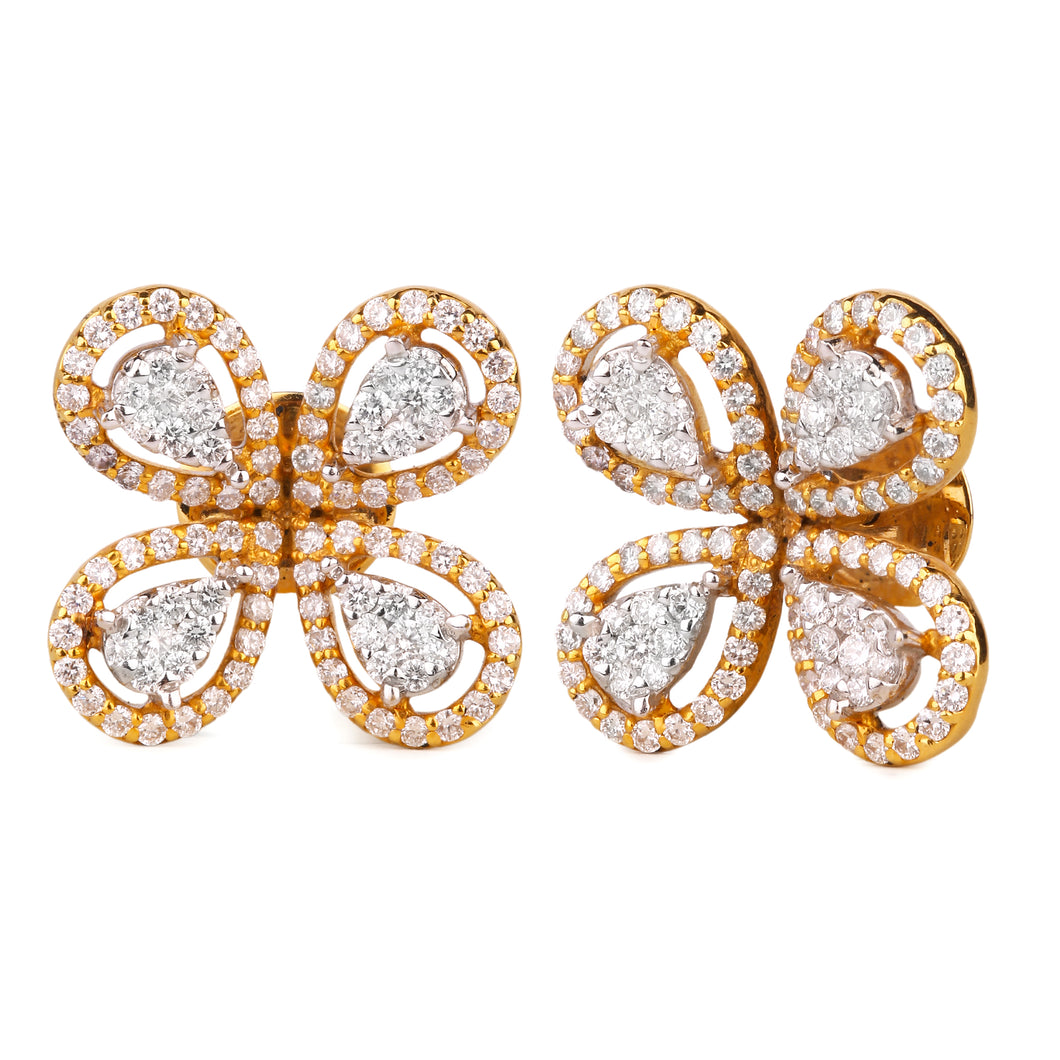 18K Yellow Gold and Diamond Pear Petal Earrings