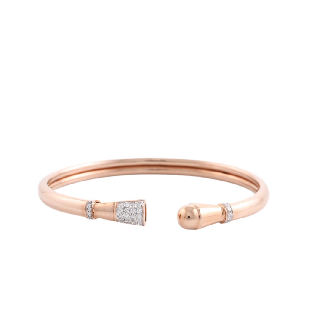 18K Rose Gold and Cluster Diamonds Fluted Drop Cuff Bangle