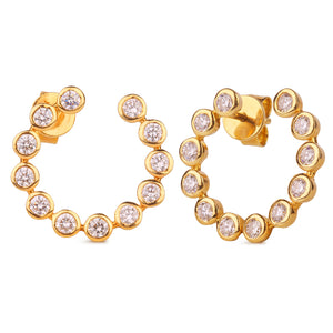 18K Yellow Gold and Diamonds Bezel Front Hoop Earrings