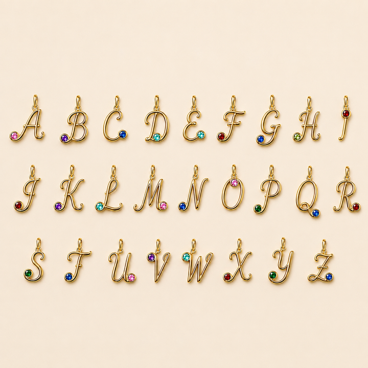 18K Yellow Gold Upper Case Initial Birthstone Pendant