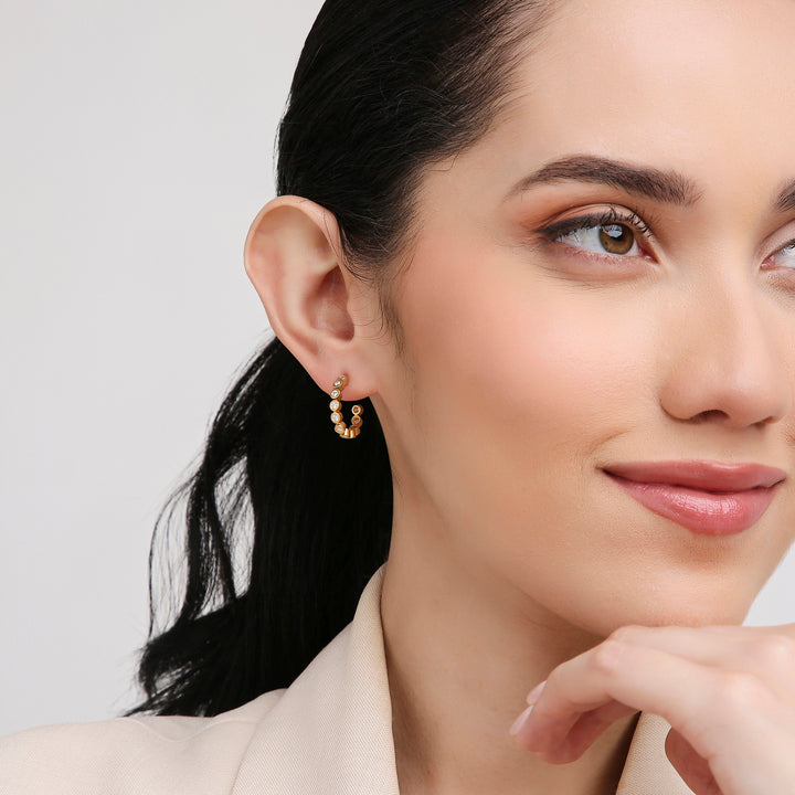 18K Yellow Gold and Diamonds Bezel Hoop Earrings