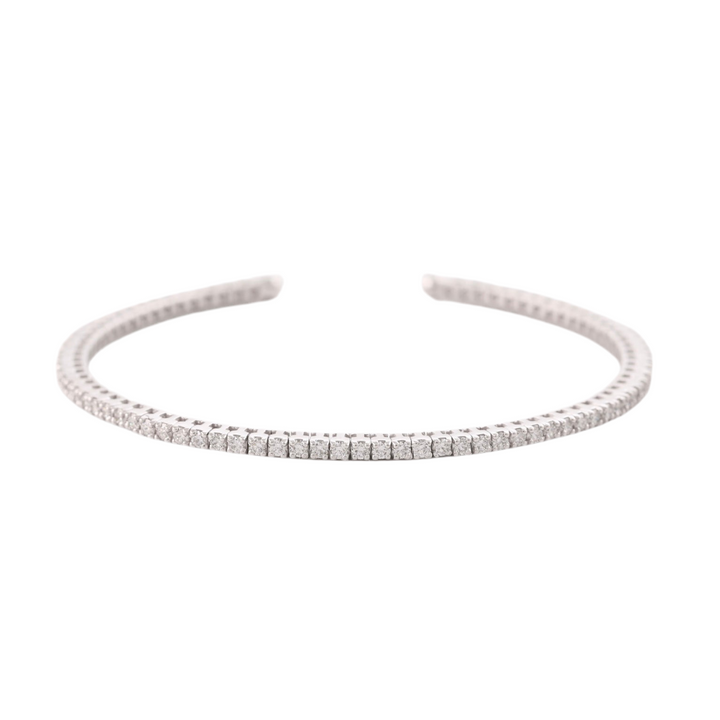 18K White Gold Diamond Patti Tennis Cuff Bangle