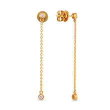 Load image into Gallery viewer, 18K Yellow Gold and Diamonds Bezel Chain Long Earrings
