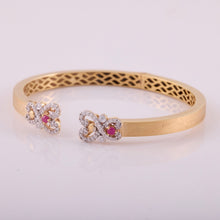 Load image into Gallery viewer, 18K Gold, Diamonds and Rubies Cuff Bangle in Brushed Gold Finish
