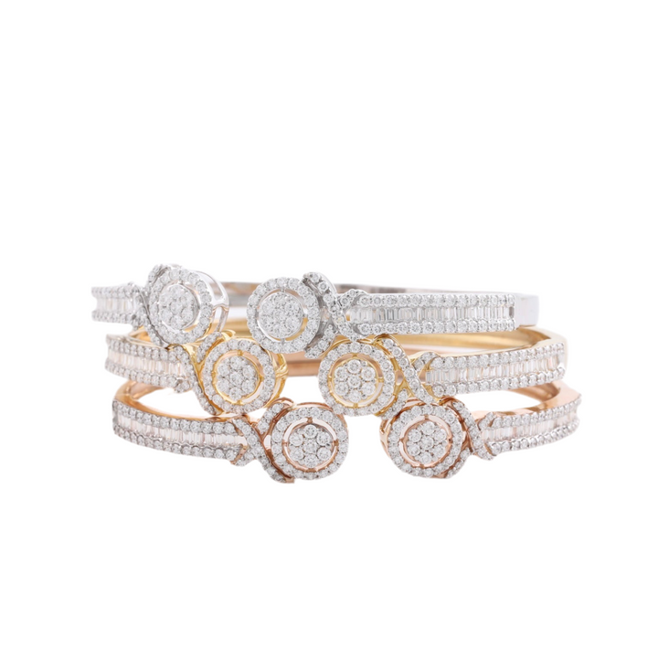 18K Yellow Gold Halo Diamond Cuff Bangle