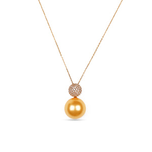 18K Yellow Gold and Diamonds Dome Pendant with Detachable Pearl