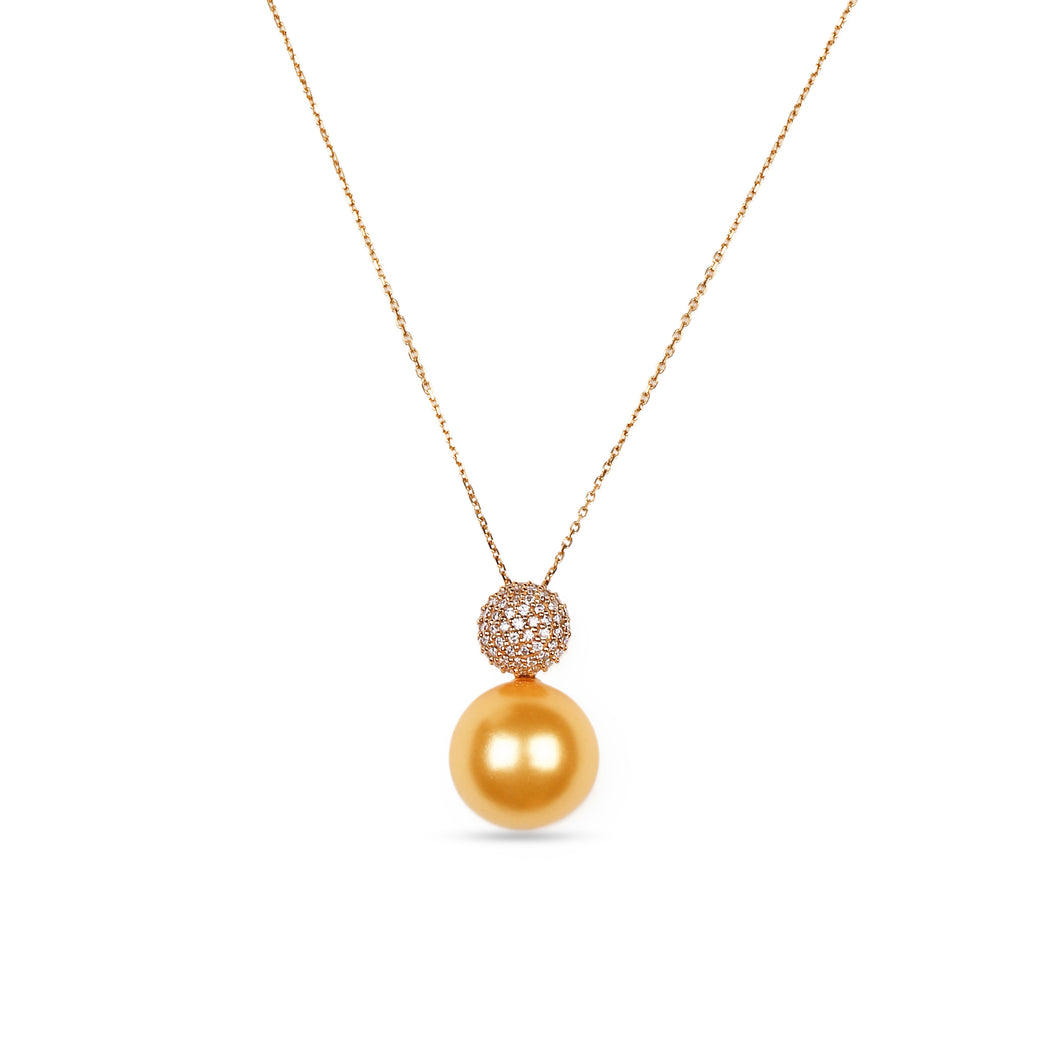 18K Yellow Gold and Diamonds Dome Pendant with Detachable Pearl