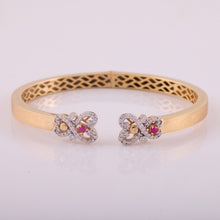 Load image into Gallery viewer, 18K Gold, Diamonds and Rubies Cuff Bangle in Brushed Gold Finish
