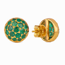 Load image into Gallery viewer, 18K Yellow Gold and Emeralds Dome Earrings
