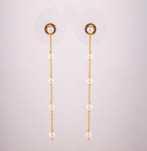 Load image into Gallery viewer, 18K Gold and Pearl Chain Earrings
