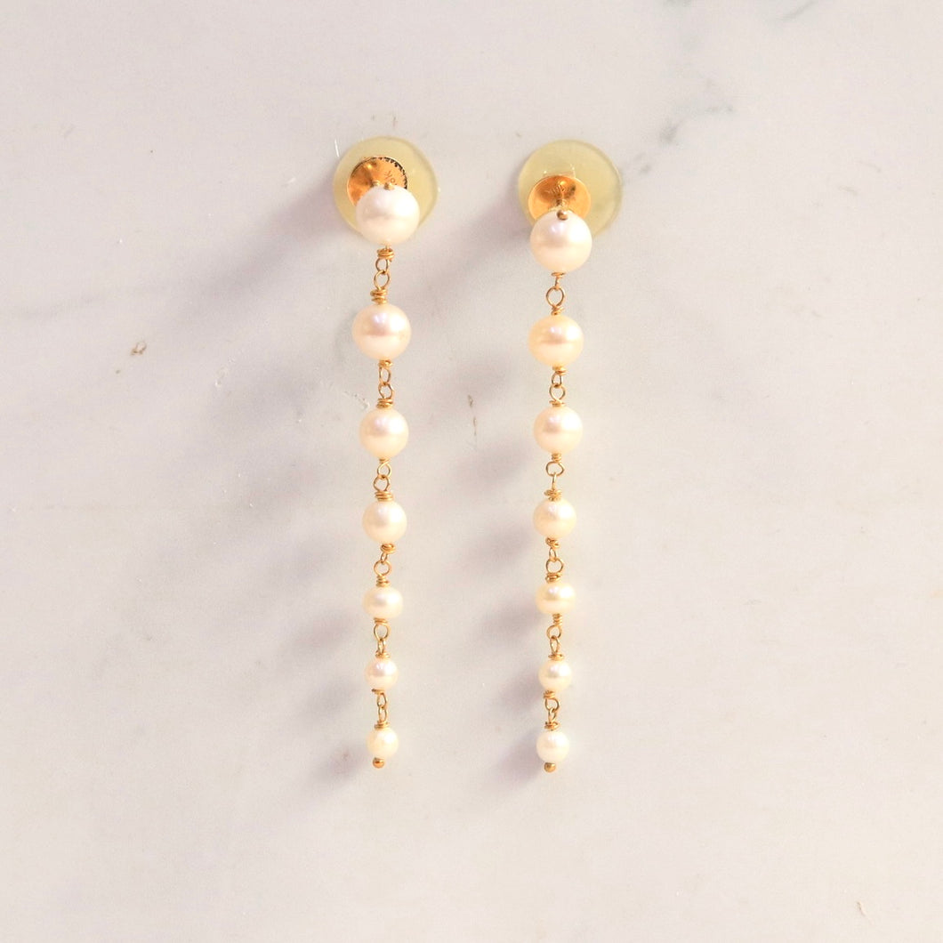 18K Gold and Graduated Pearl Chain Earrings