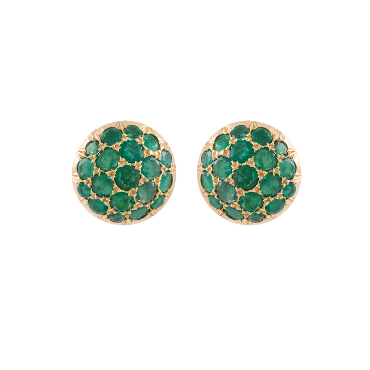 18K Yellow Gold and Emeralds Dome Earrings