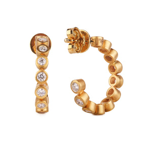18K Yellow Gold and Diamonds Bezel Hoop Earrings