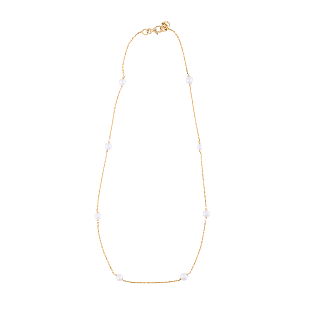 18K Yellow Gold and Pearl Chain Necklace