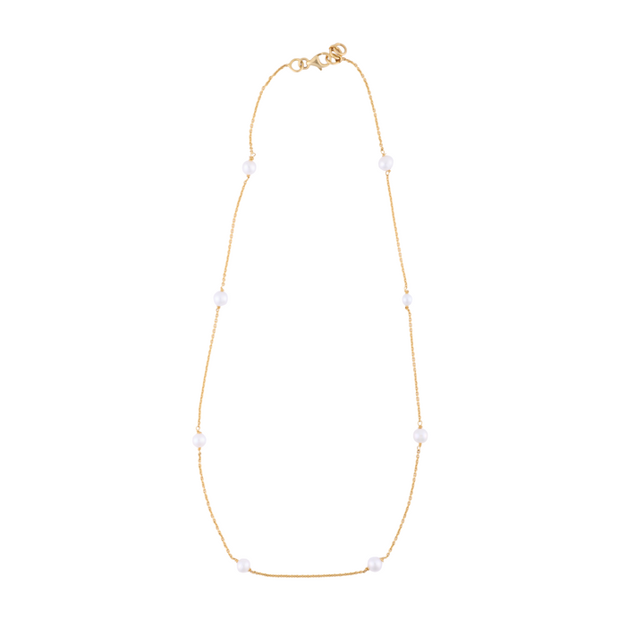 18K Yellow Gold and Pearl Chain Necklace