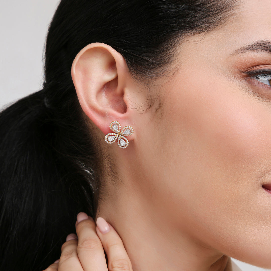 18K Yellow Gold and Diamond Pear Petal Earrings