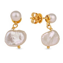 Load image into Gallery viewer, 18K Yellow Gold Double Pearl Round and Baroque Earrings
