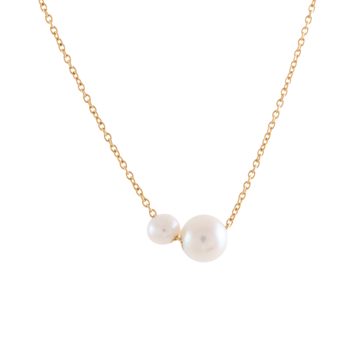 18K Yellow Gold Double Round Pearl Pendant Necklace