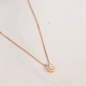 18K Gold Drop Shaped Diamond Pendant with Halo