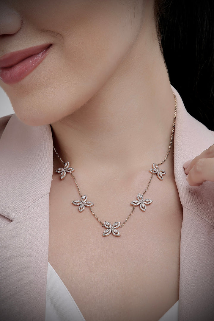 18K Rose Gold and Diamond Marquise Petal Chain Necklace