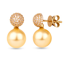 Load image into Gallery viewer, 18K Yellow Gold and Diamonds Dome Earrings with Detachable Pearl
