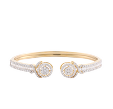 Load image into Gallery viewer, 18K Yellow Gold Halo Diamond Cuff Bangle
