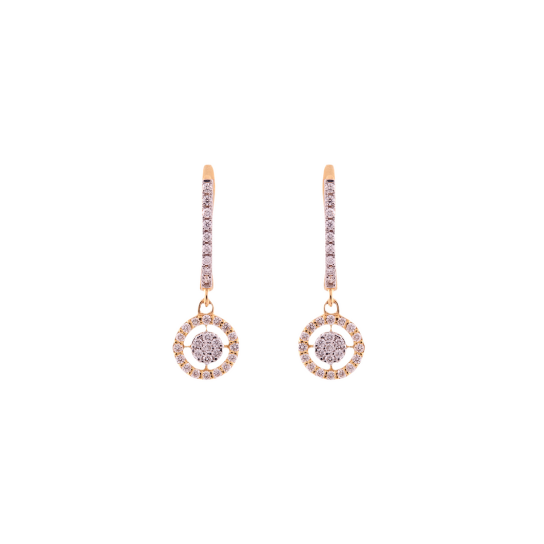 18K Gold and Diamonds Vintage Style Cluster Round Earring