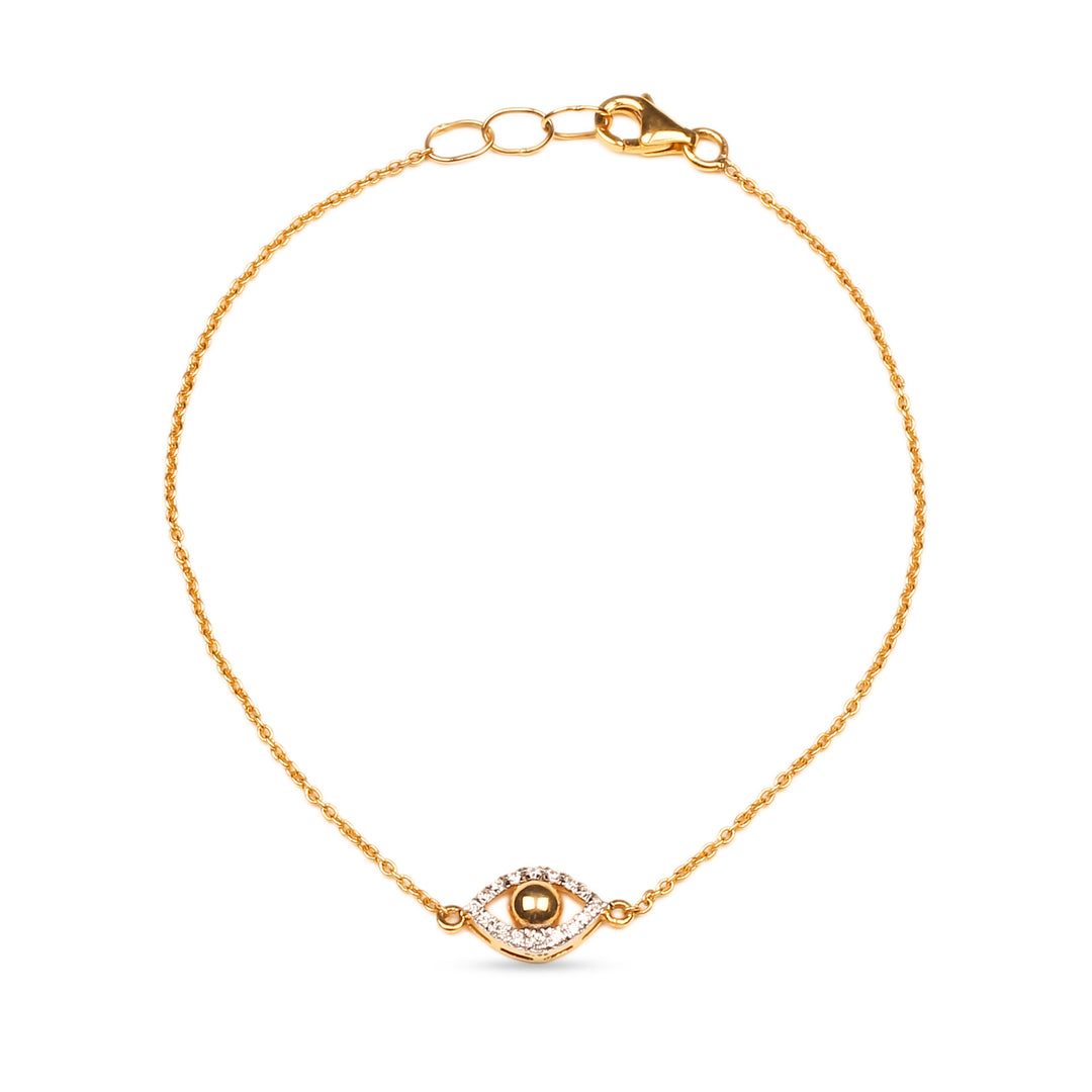 18K Yellow Gold Bead and Diamond Nazar Bracelet
