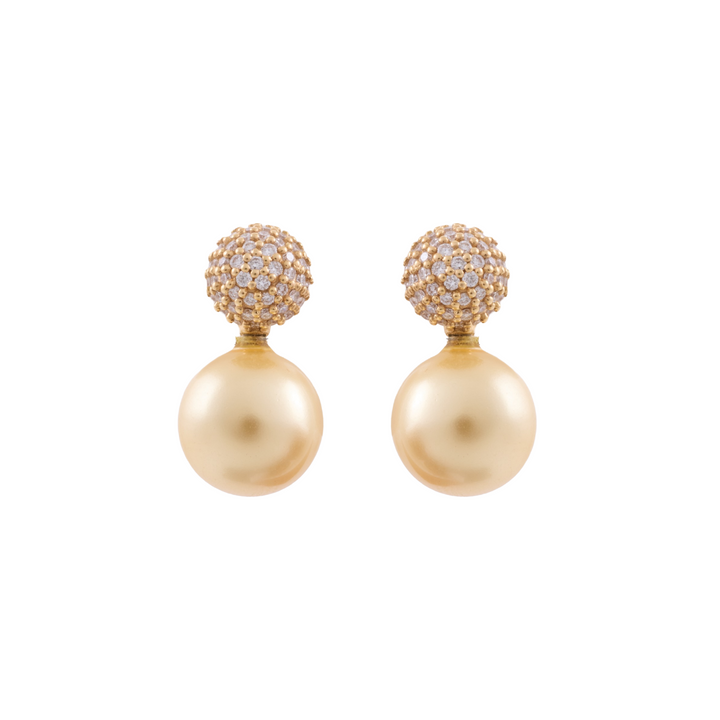 18K Yellow Gold and Diamonds Dome Earrings with Detachable Pearl