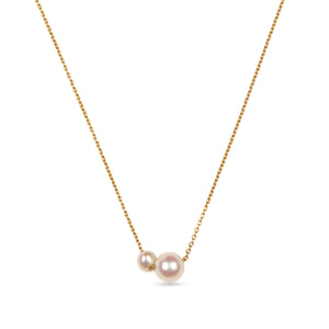 18K Yellow Gold Double Round Pearl Pendant Necklace