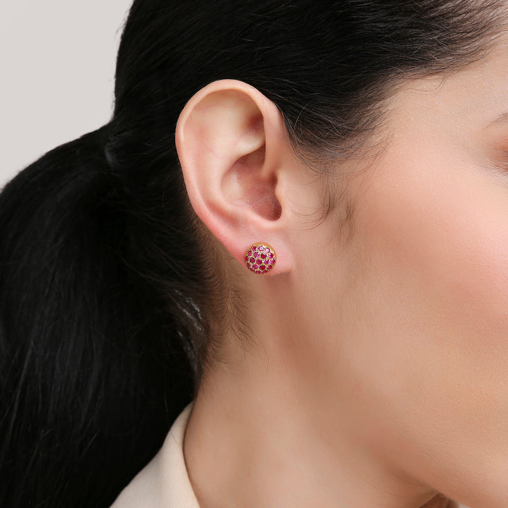 18K Yellow Gold and Rubies Dome Earrings