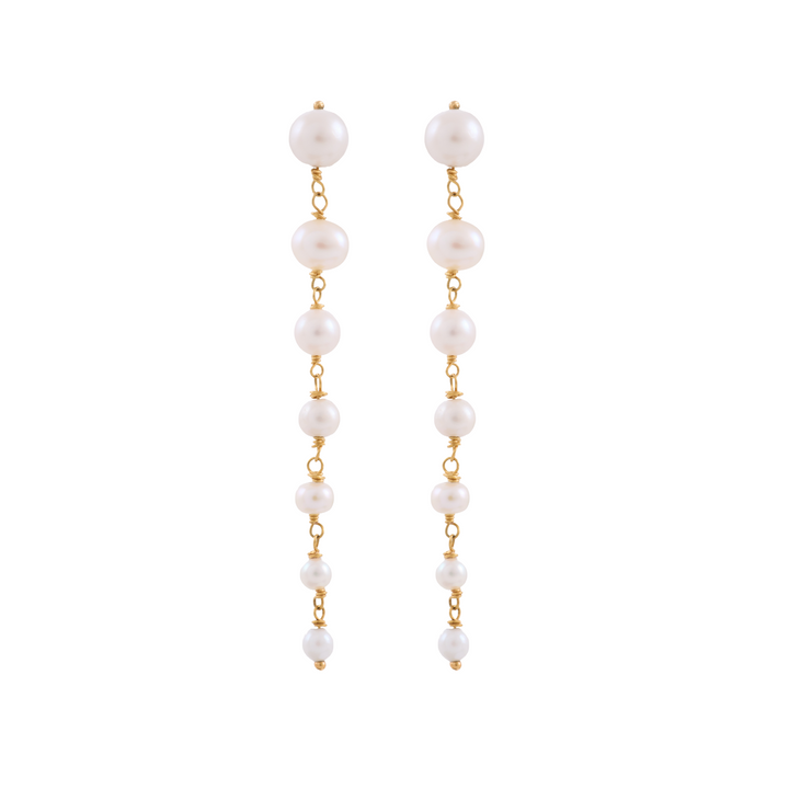 18K Yellow Gold and Graduated Pearl Chain Earrings