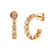 Load image into Gallery viewer, 18K Yellow Gold and Diamonds Bezel Hoop Earrings
