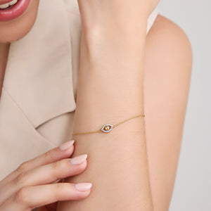 18K Yellow Gold Bead and Diamond Nazar Bracelet