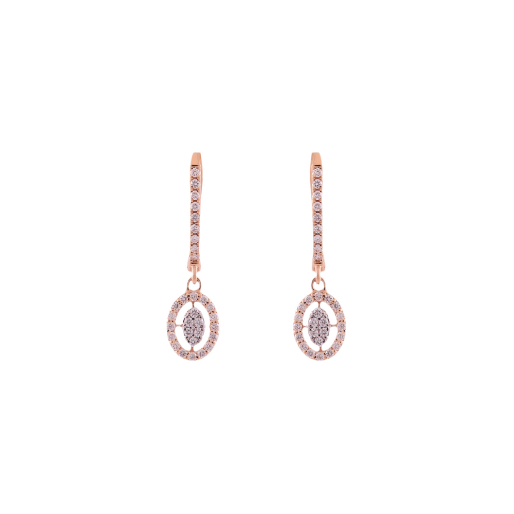 18K Gold and Diamonds Vintage Style Cluster Oval Earring