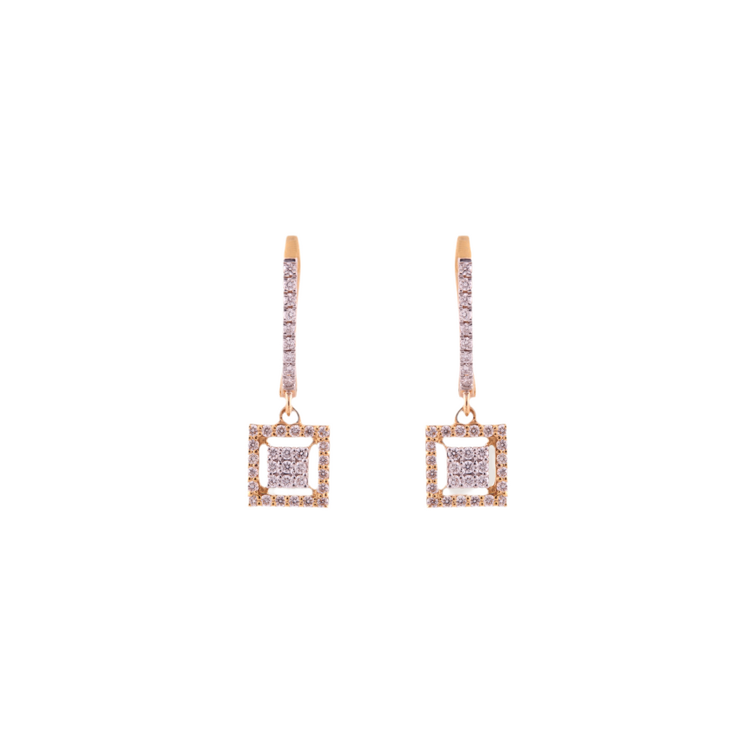 18K Gold and Diamonds Vintage Style Cluster Square Earring