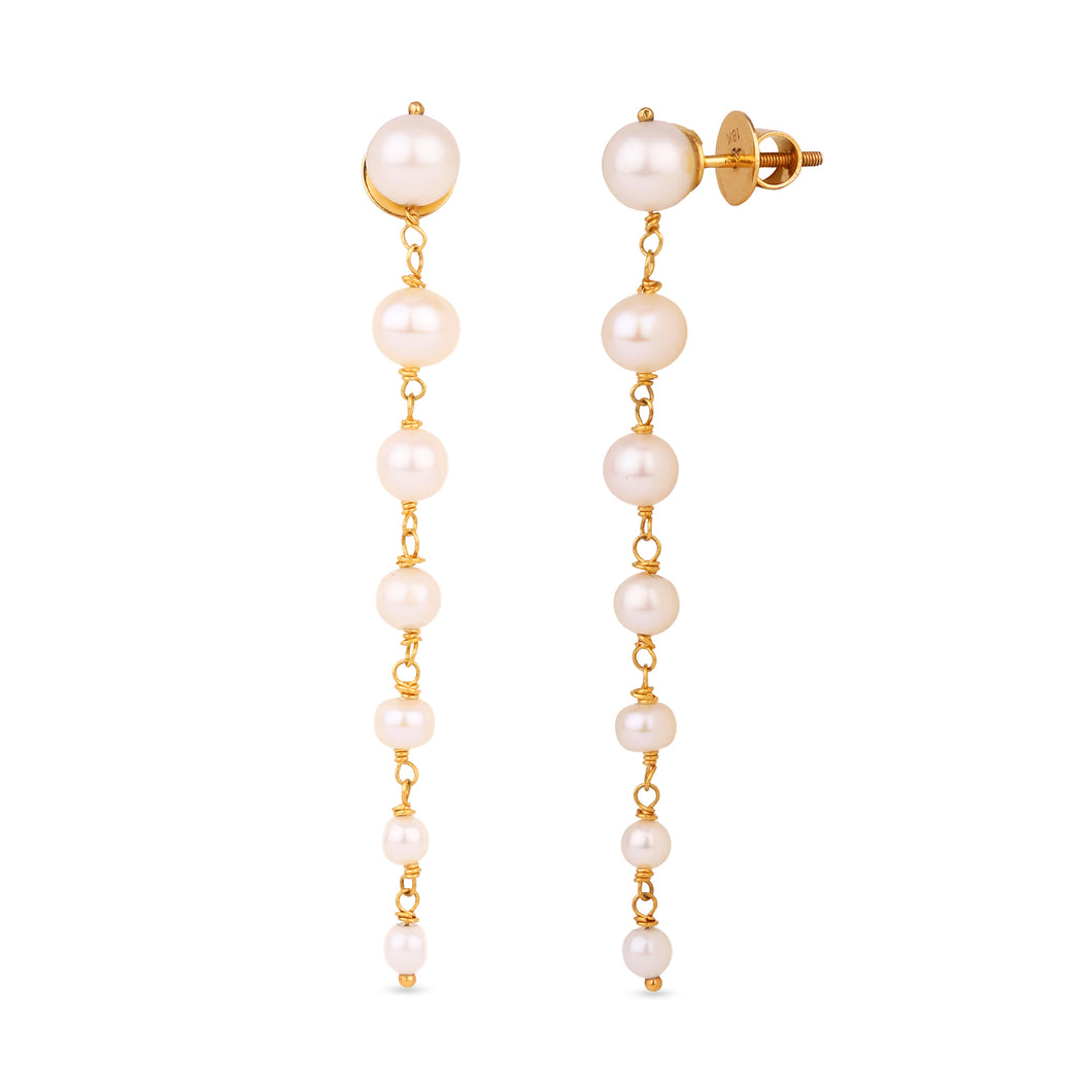 18K Yellow Gold and Graduated Pearl Chain Earrings